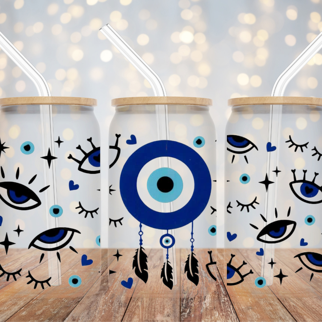 16oz Cold Coffee Glass Can Evil Eye