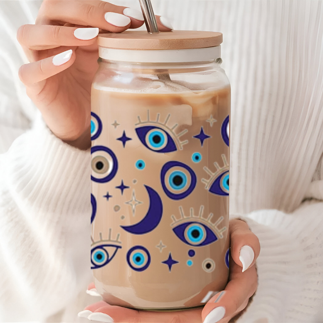 16oz Cold Coffee Glass Can Evil Eye 2